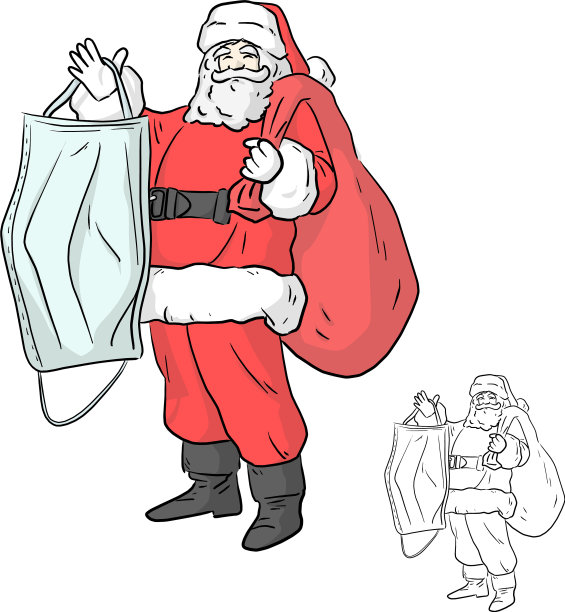 圣诞老人拿着大大的医用口罩来预防图片下载