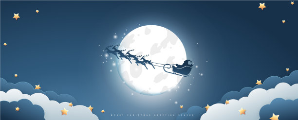 圣诞那天的满月和圣诞老人图片下载