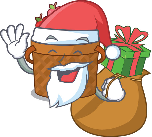 圣诞老人用卡通人物的苹果篮子设计图片下载