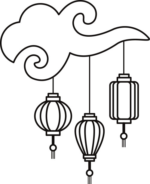 中国纸灯挂在云的图标图片下载