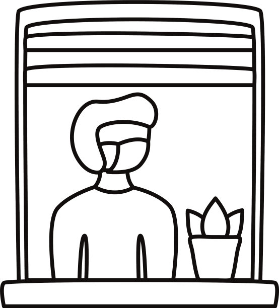 一名男子戴着医用口罩在房子窗户人物图片下载