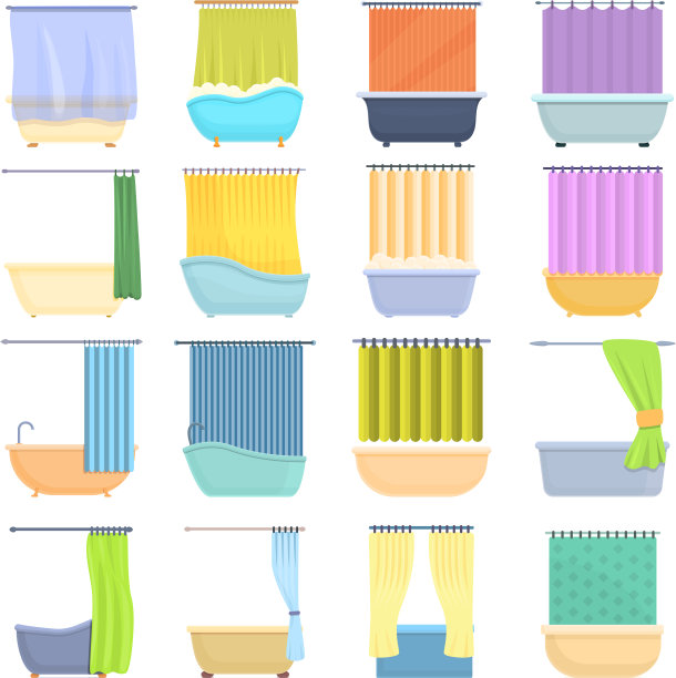 浴帘图标设置卡通风格图片下载