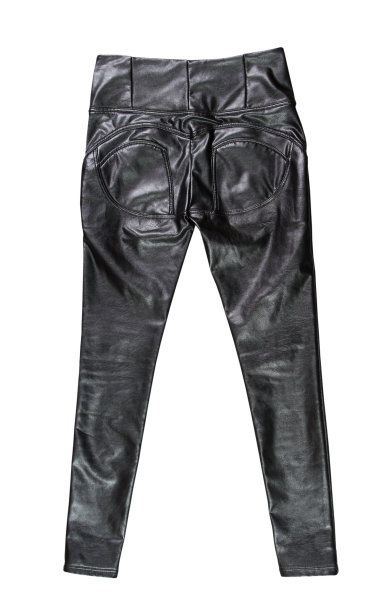 黑色皮革女裤背面观孤立，皮革打底裤图片下载