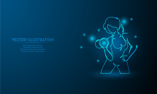 女性健身在蓝色抽象背景图片下载