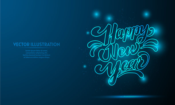 在深蓝色的背景上闪耀着新年的快乐图片下载