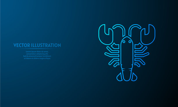 在蓝色抽象背景上发光的龙虾图片下载