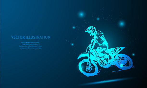 发光的摩托车越野车在深蓝色的背景图片下载
