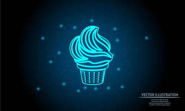 深蓝色背景上的发光冰淇淋图片下载