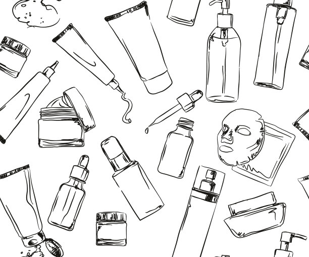 图案与韩国化妆品粉笔画图片下载