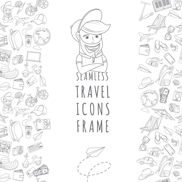 涂鸦图标无缝旅行框架图片下载