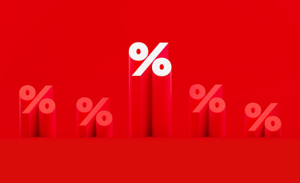 销售概念-百分比标志坐在红色背景图片下载