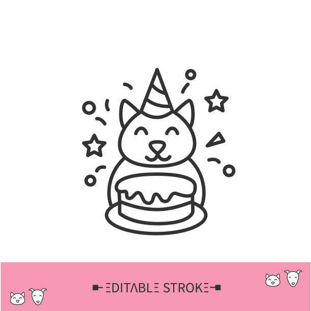 猫生日线图标可编辑图片下载