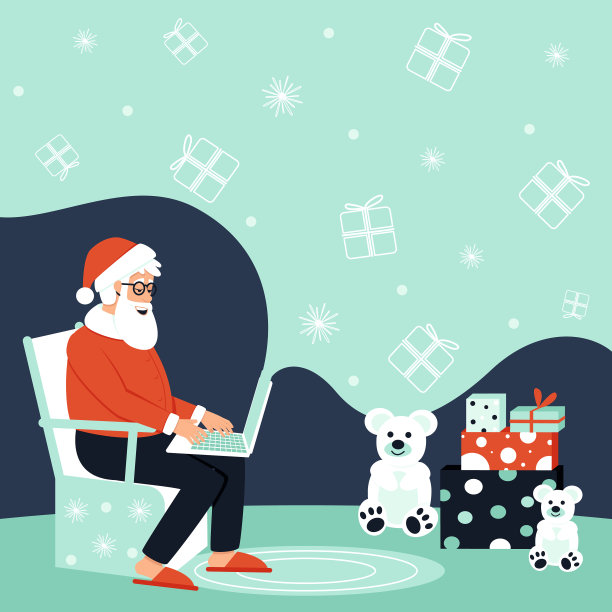 黑色背景上有笔记本电脑的圣诞老人图片下载