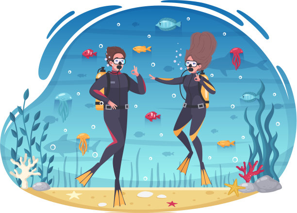 潜水卡通组成图片下载