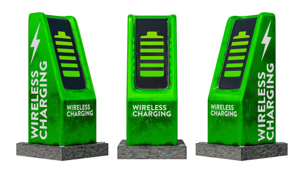 3d渲染集高科技交通电动汽车无线充电站，孤立在白色背景上。图片下载