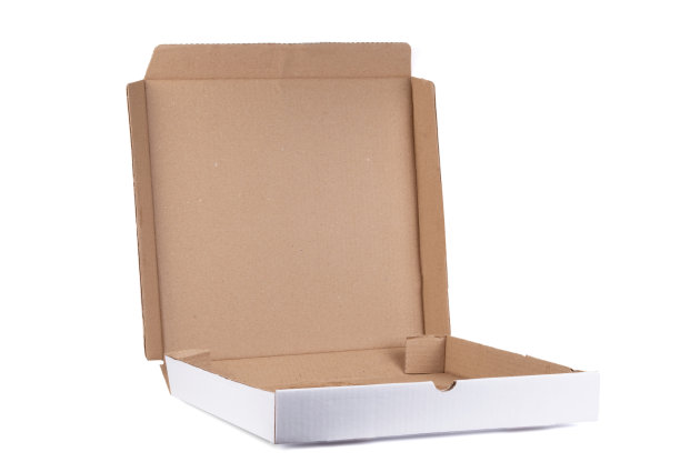 一个空的打开的披萨盒孤立在白色的背景图片下载