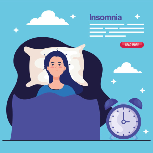 失眠的女人在床上与时钟设计图片下载