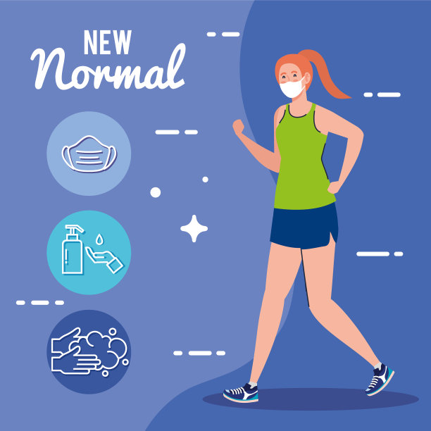 新正常的女人与面具运行和图标设置图片下载