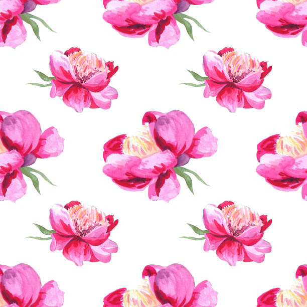 水彩粉色的牡丹。无缝模式。图片下载