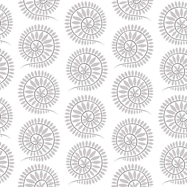 无缝模式与手绘圆树枝与树叶在白色的背景图片下载