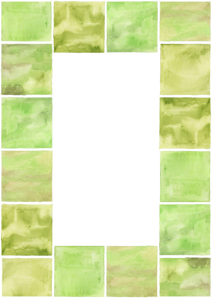 绿色框架与手绘水彩瓷砖图片下载