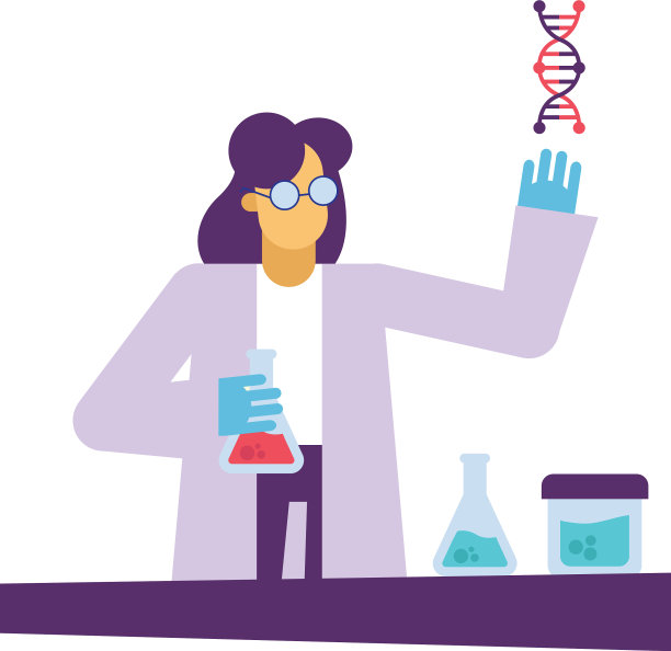 拿着烧瓶和DNA的化学女人图片下载