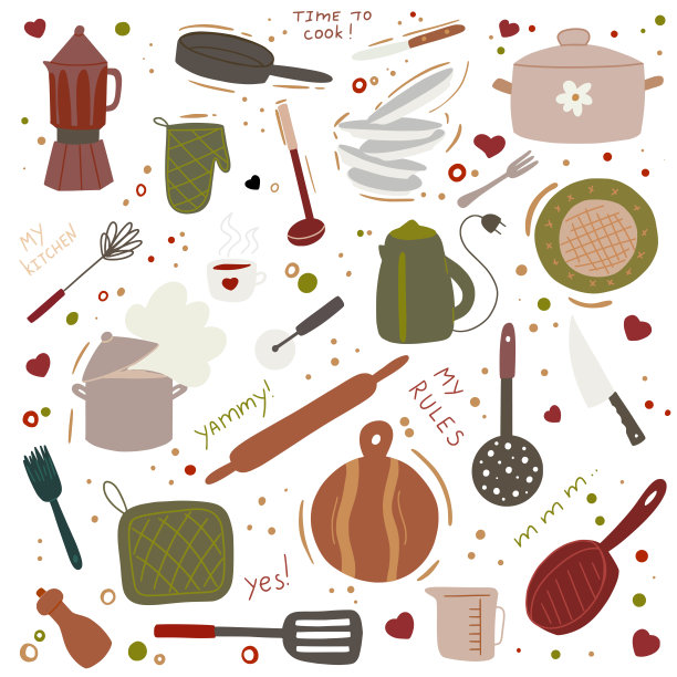 彩色的图标为烹饪和餐饮，创建矢量涂鸦图片下载