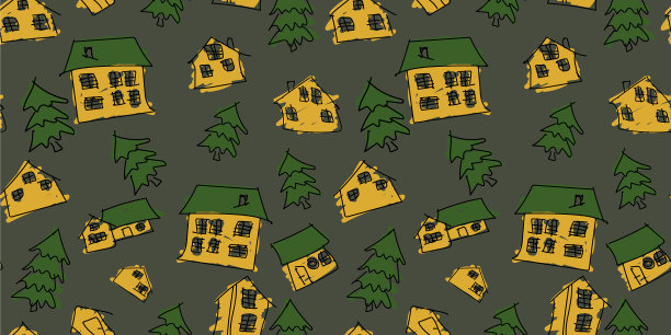 黄色的斯堪的那维亚木制房屋，绿色屋顶图片下载