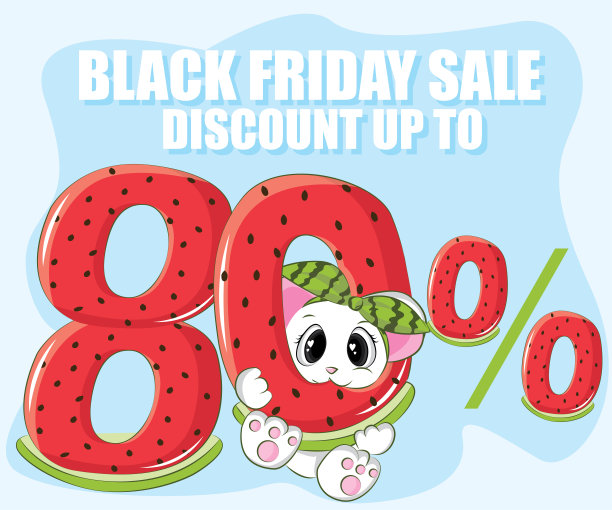 黑色星期五大减价高达八成。老鼠和80%西瓜。图片下载