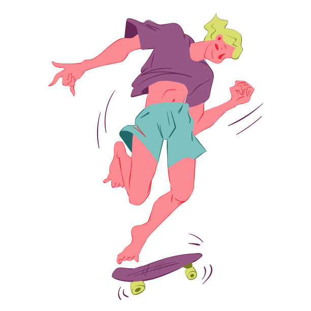 滑板家伙平面矢量插图。那个家伙在滑板上跳舞，他很兴奋。用于传单，横幅，包装货物，贴纸。白色背景上的孤立字符。图片下载