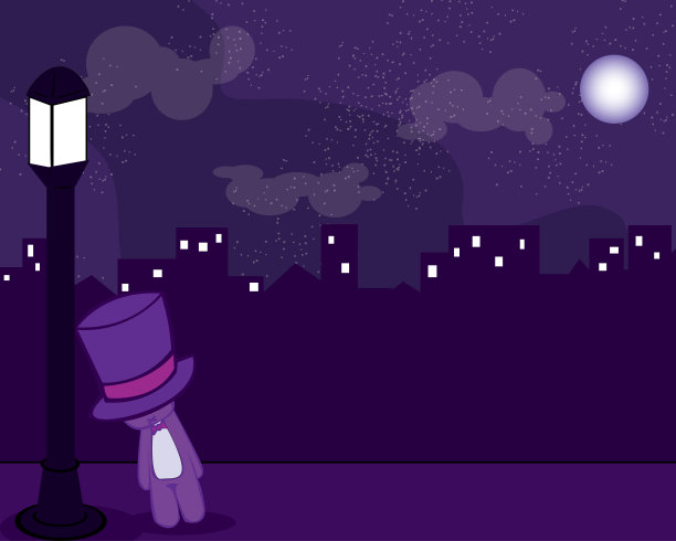 熊在夜晚城市矢量图。黑暗的城市风貌。夜间城市景观的平面风格，抽象的背景图片下载