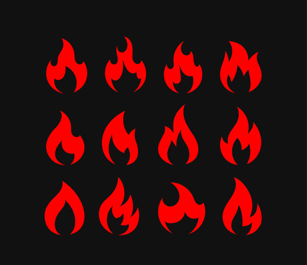 彩色火焰隔离在黑色背景矢量集图片下载