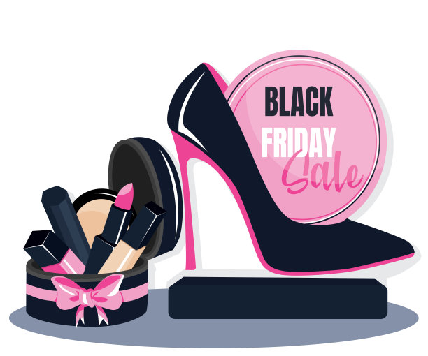 美妆用鞋黑色星期五横幅模板。为美容店、博客、杂志、促销活动设计广告海报。矢量插图。图片下载