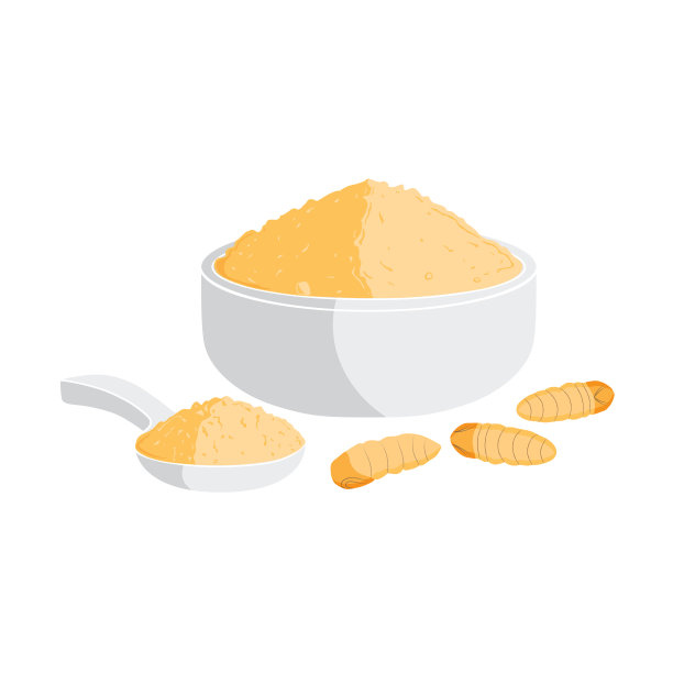 蚕蛹粉。昆虫是用煮熟的昆虫肉在碗和勺中加工而成的可食用食品，是未来食用昆虫食物的良好蛋白质来源。图片下载