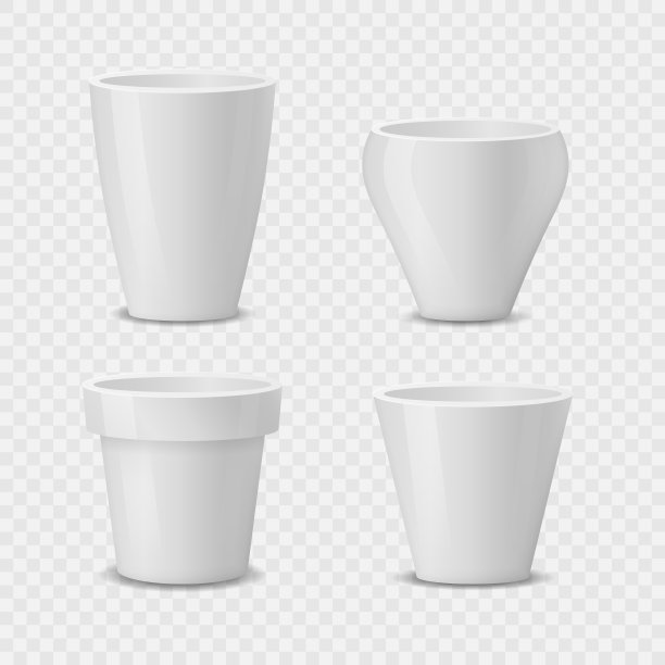 一套现实的白色陶瓷花盆。图片下载