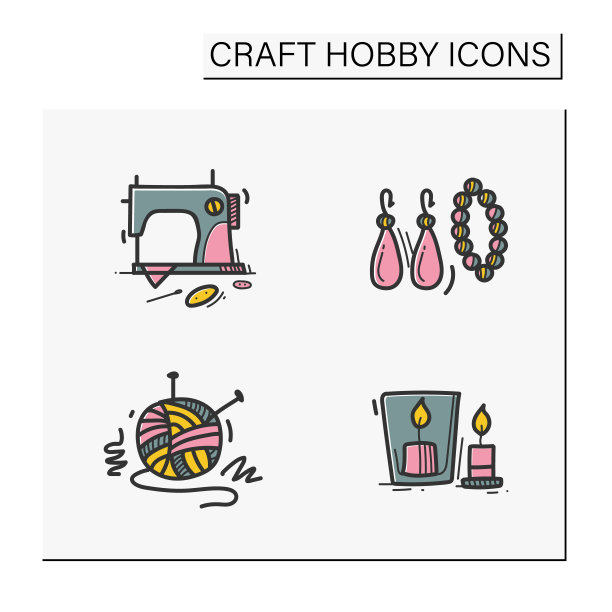 手工爱好设置手绘彩色图标图片下载