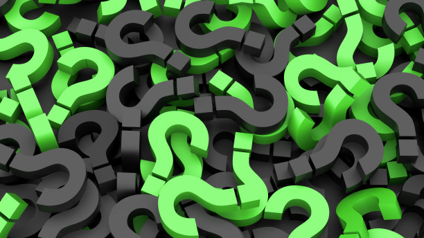 黑色和绿色问号背景，FAQ概念。3D渲染图片下载