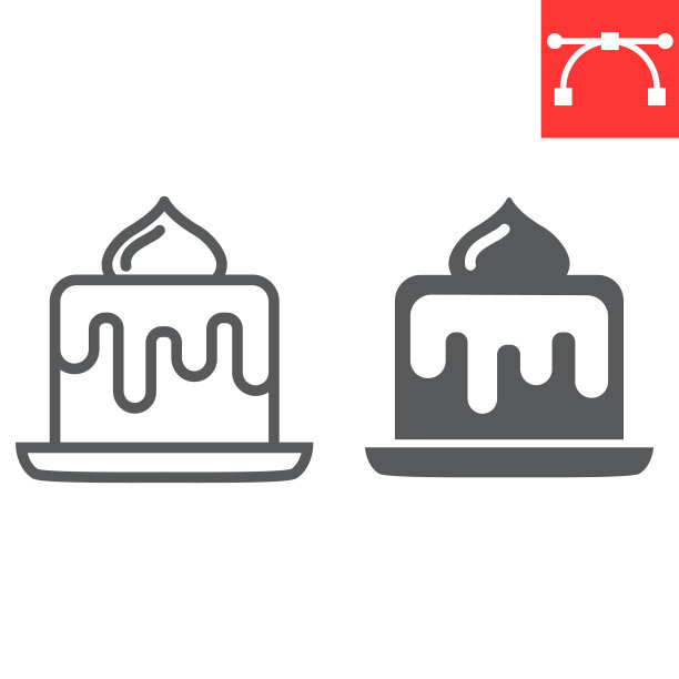生日蛋糕线和字形图标甜点和图片下载
