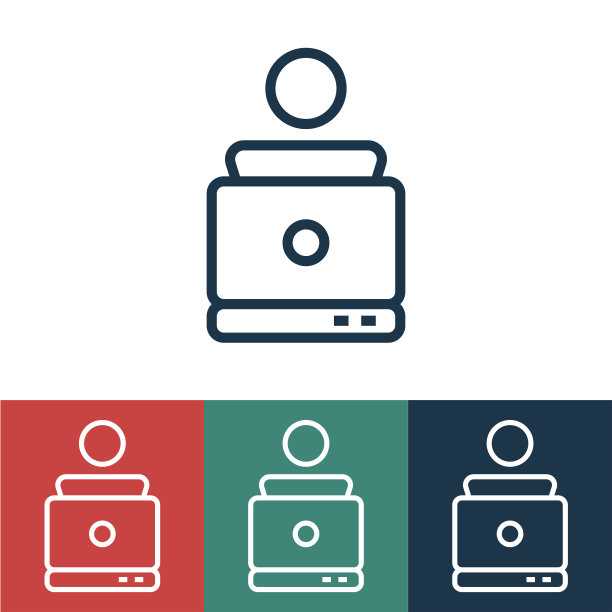 线性矢量图标与人背后的笔记本电脑图片下载