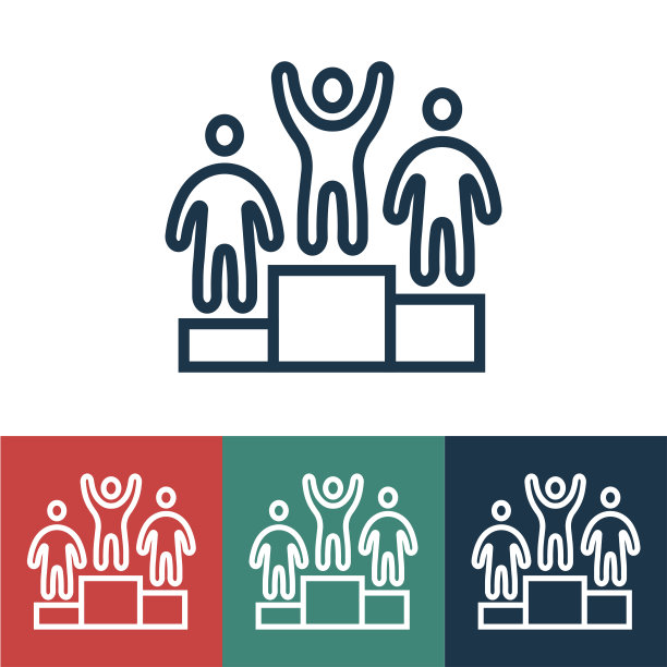 直线矢量图标与运动员在领奖台上图片下载