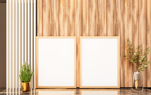 时尚的室内设计与模拟海报框架的空房间图片下载