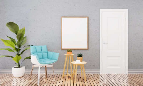 时尚的室内设计与模拟海报框架的空房间的颜色墙图片下载
