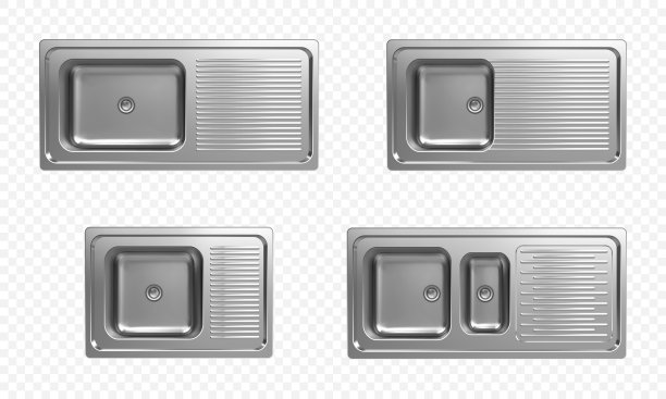 逼真的不锈钢厨房水槽俯视图图片下载