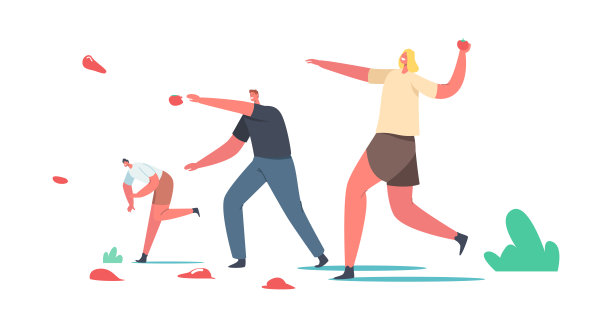 西班牙传统丰收番茄节庆祝活动，番茄节日娱乐。字符把蔬菜图片下载