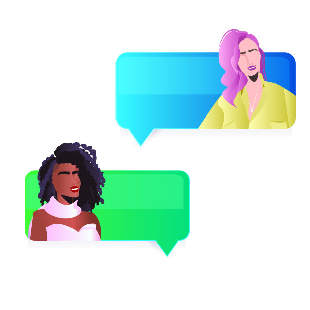 混合种族女孩在聊天泡沫讨论妇女节8月节日庆祝在线交流图片下载