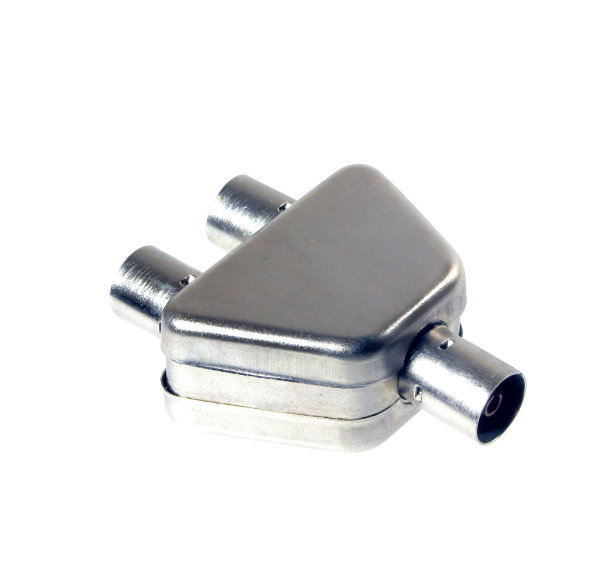 2路电视分配器信号电缆隔离在一个白色的背景。图片下载