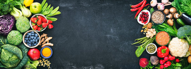 健康的食物选择，水果，蔬菜，种子，超级食物和谷物图片下载