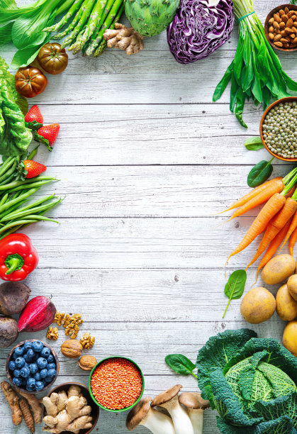 健康的食物选择，水果，蔬菜，种子，超级食物和谷物图片下载