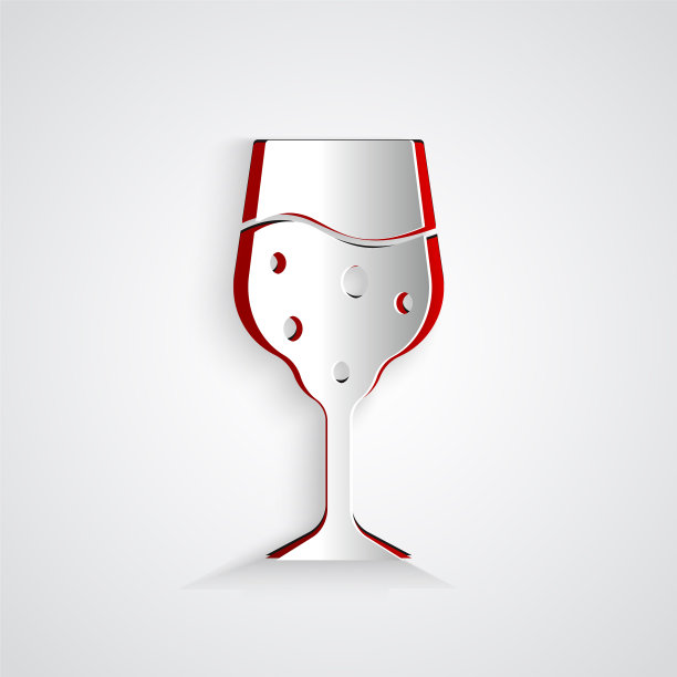 剪纸玻璃香槟图标孤立在灰色图片下载