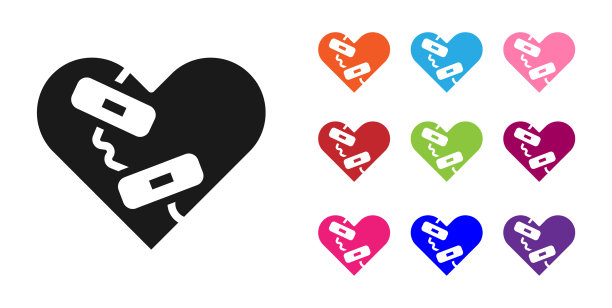 黑色治愈了破碎的心或孤立的离婚图标图片下载